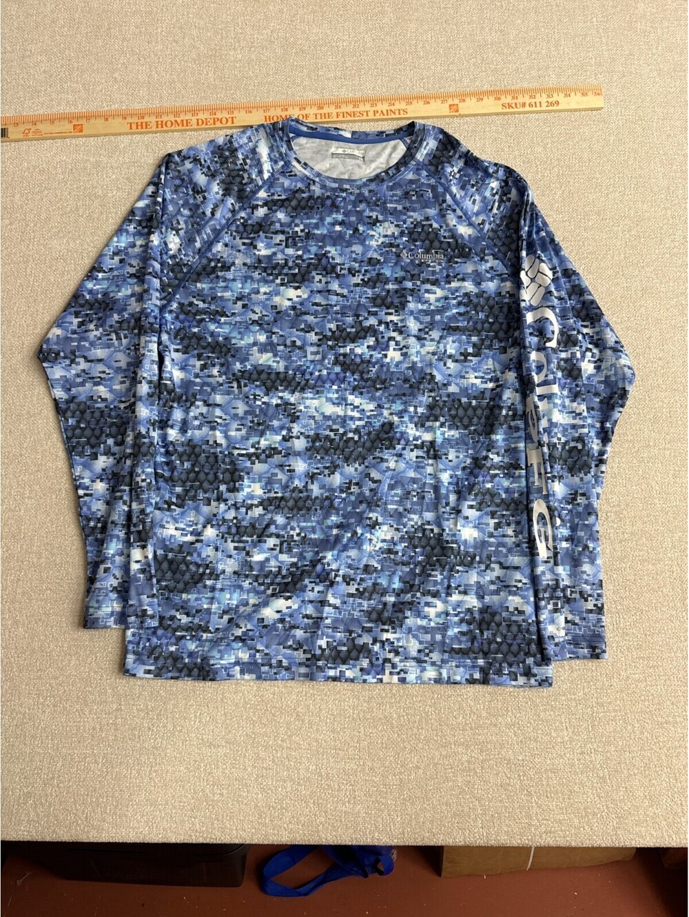 Columbia PFG Zero Rules Long Sleeve Shirt Mens Size L Blue Digital Camo UPF